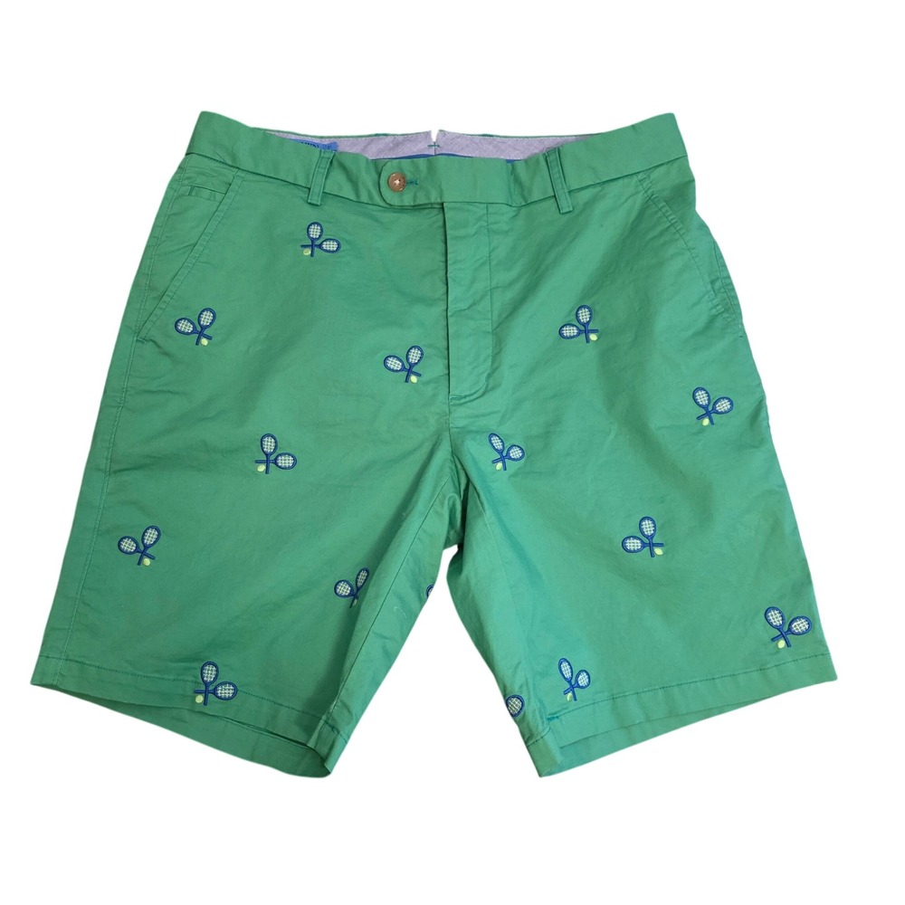 J.McLaughlin Mens Green Tennis Racket Embroidered Chino Shorts Size 31 Preppy